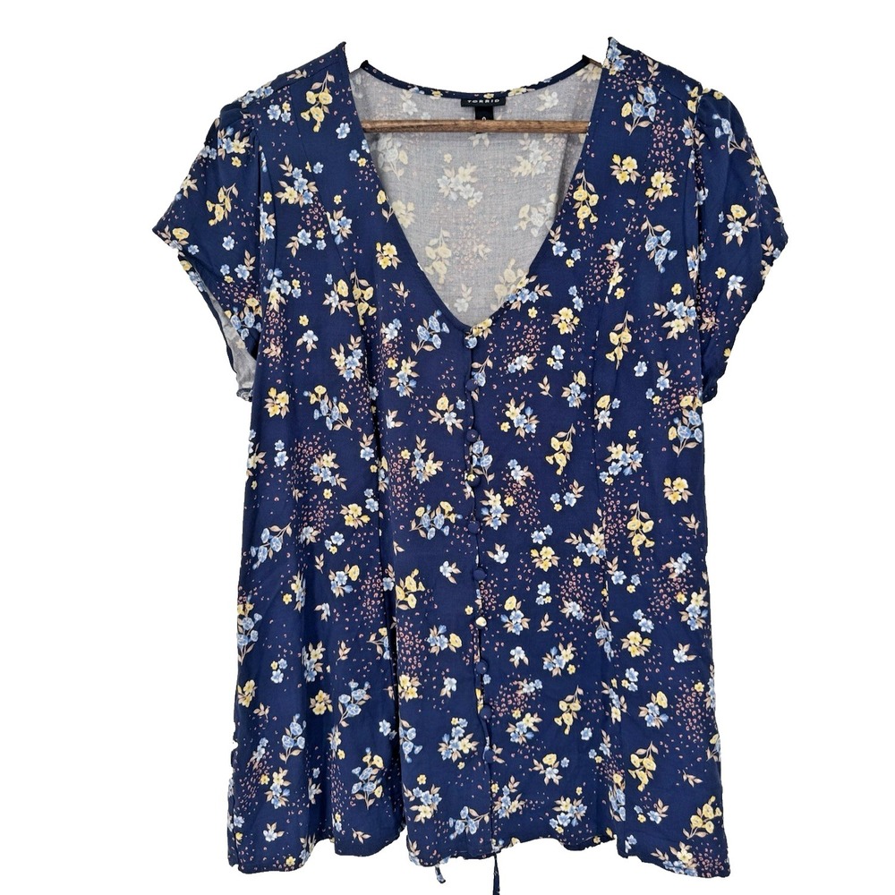 Torrid Navy Blue Floral Plus Cottagecore 0X Fairy Lace up back corset Coquette
